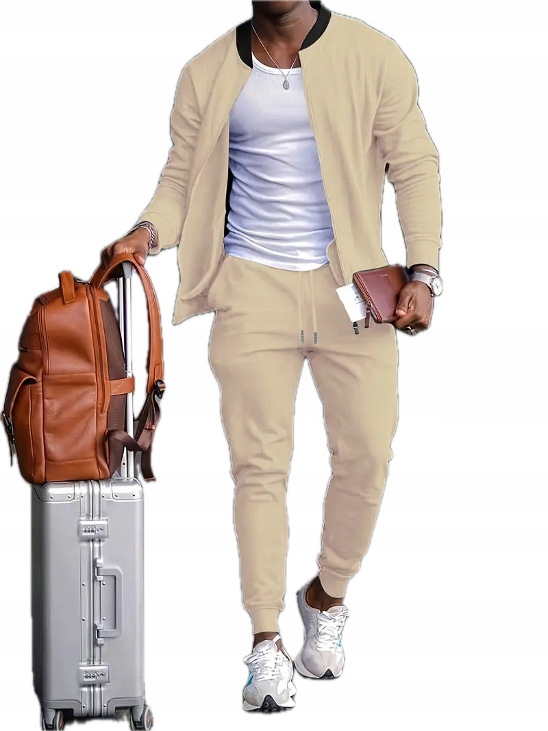 Męski Komplet Bluza na Zamek + Spodnie ze Sznurkami - Old Money