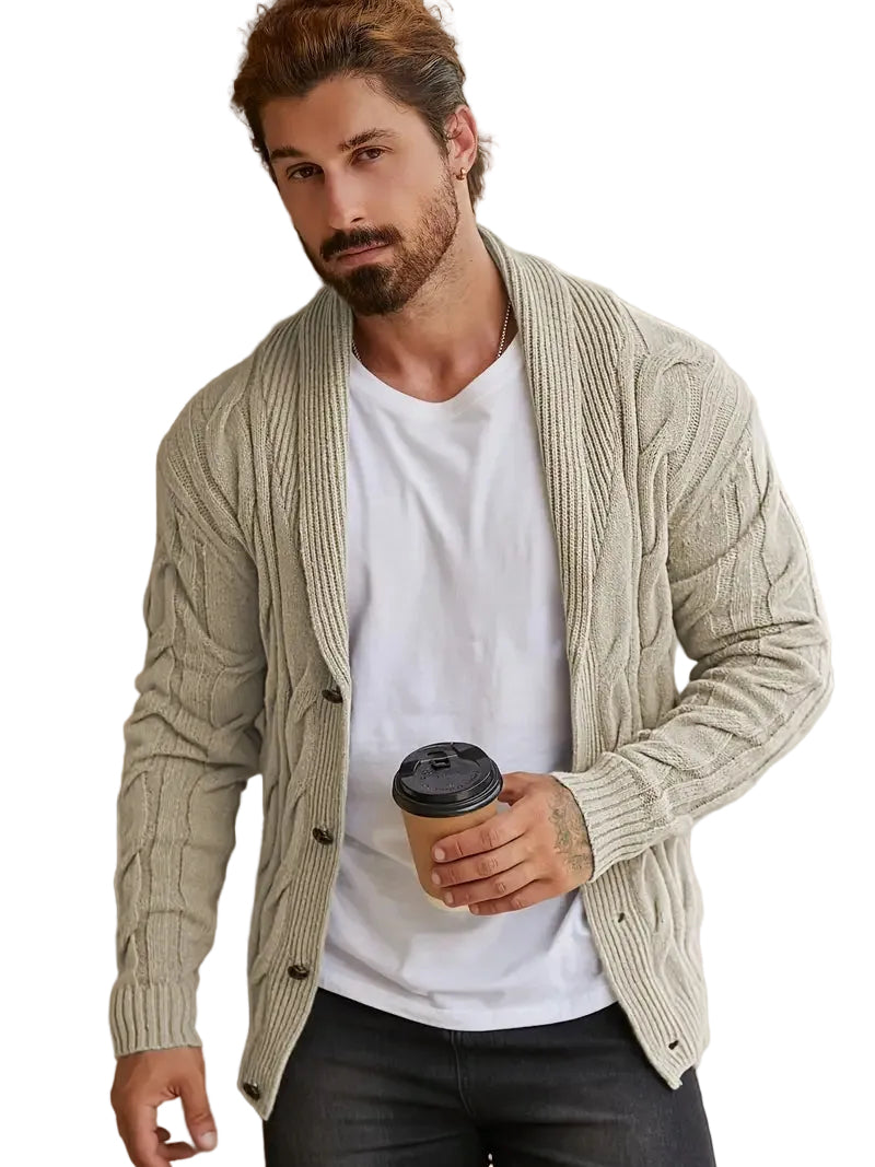 Męski Kardigan Geometryczny Nadruk, Guziki - Old Money