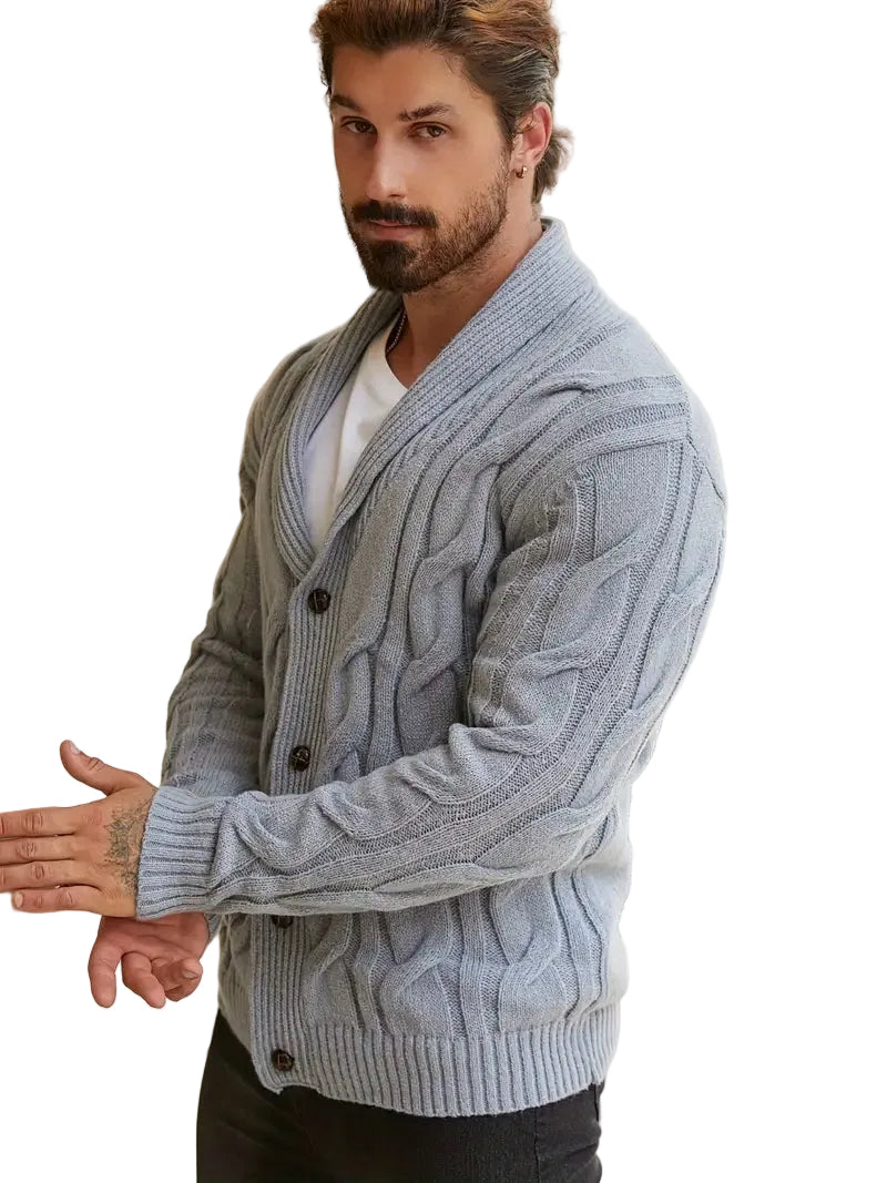 Męski Kardigan Geometryczny Nadruk, Guziki - Old Money