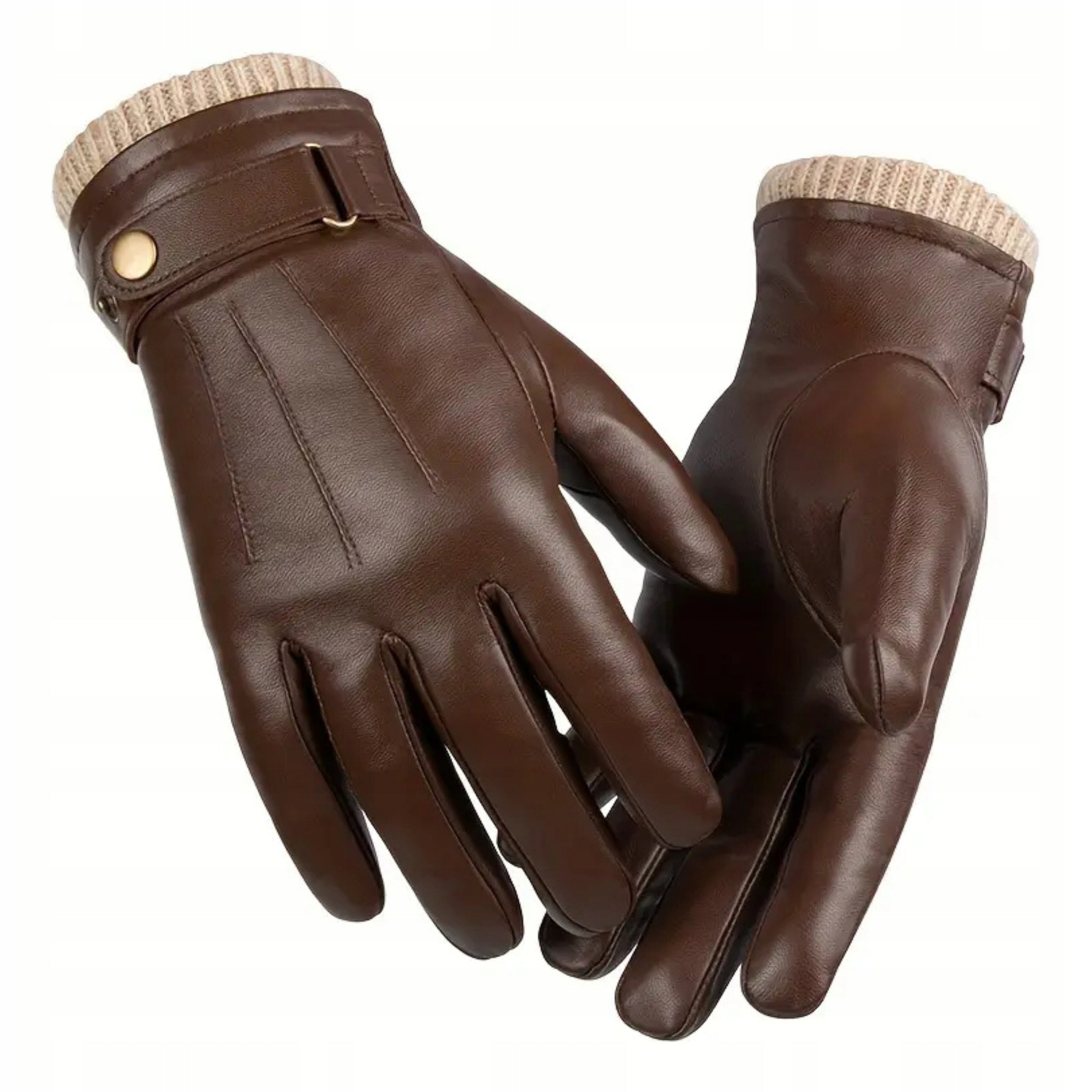 Męskie Rękawiczki Zimowe Owcza Skóra Termiczne - Old Money