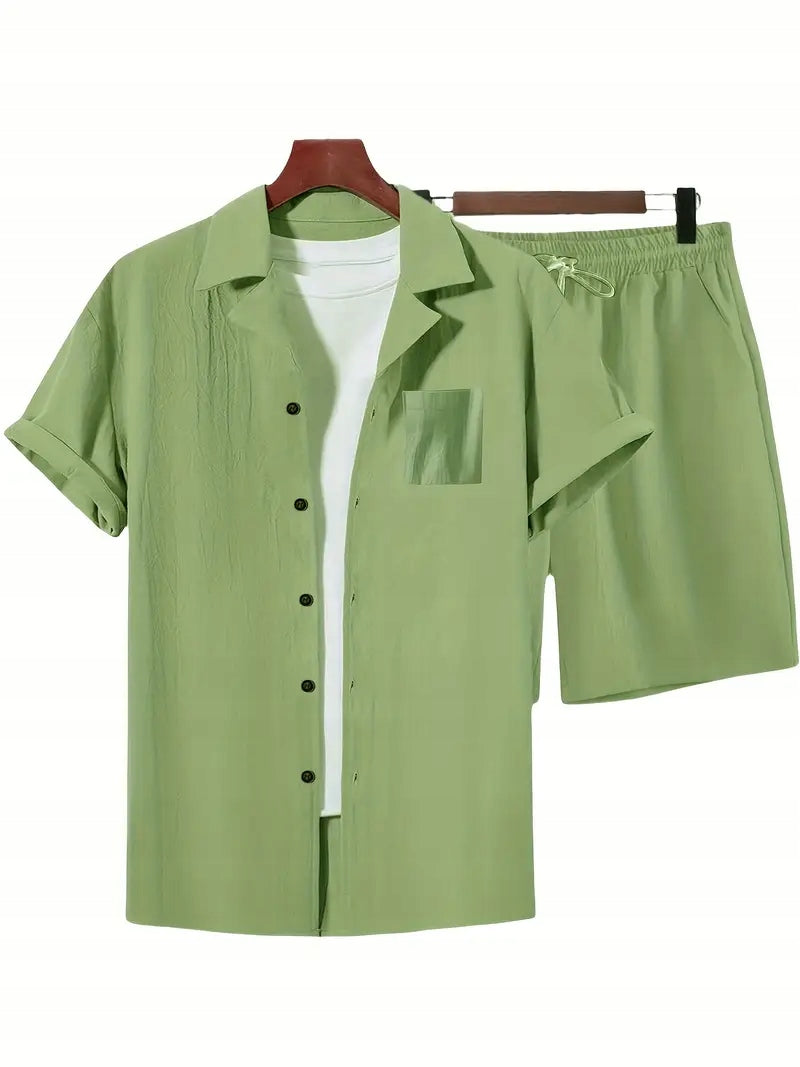 Męski Letni Zestaw Old Money Koszula i Szorty Plażowe - Old Money