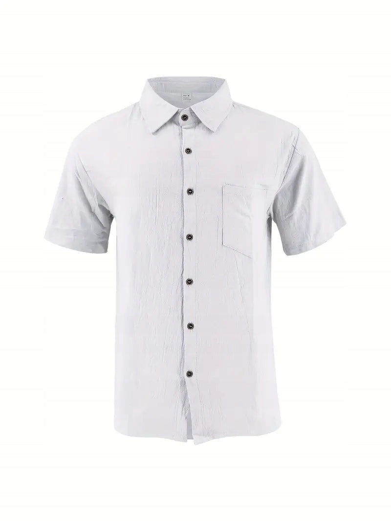 Męska Koszula Lniana z Krótkim Rękawem i Kieszenią – Old Money