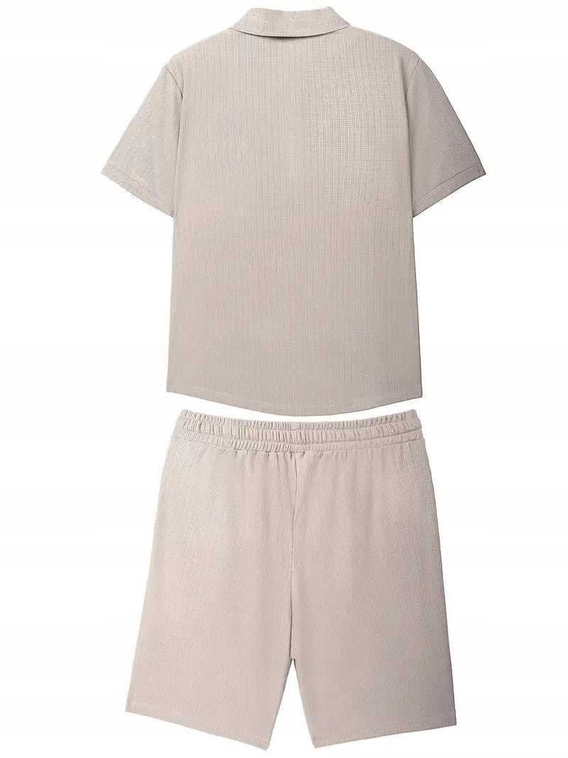 Męski Letni Zestaw Polo z Quarter Zipem i Szorty - Old Money