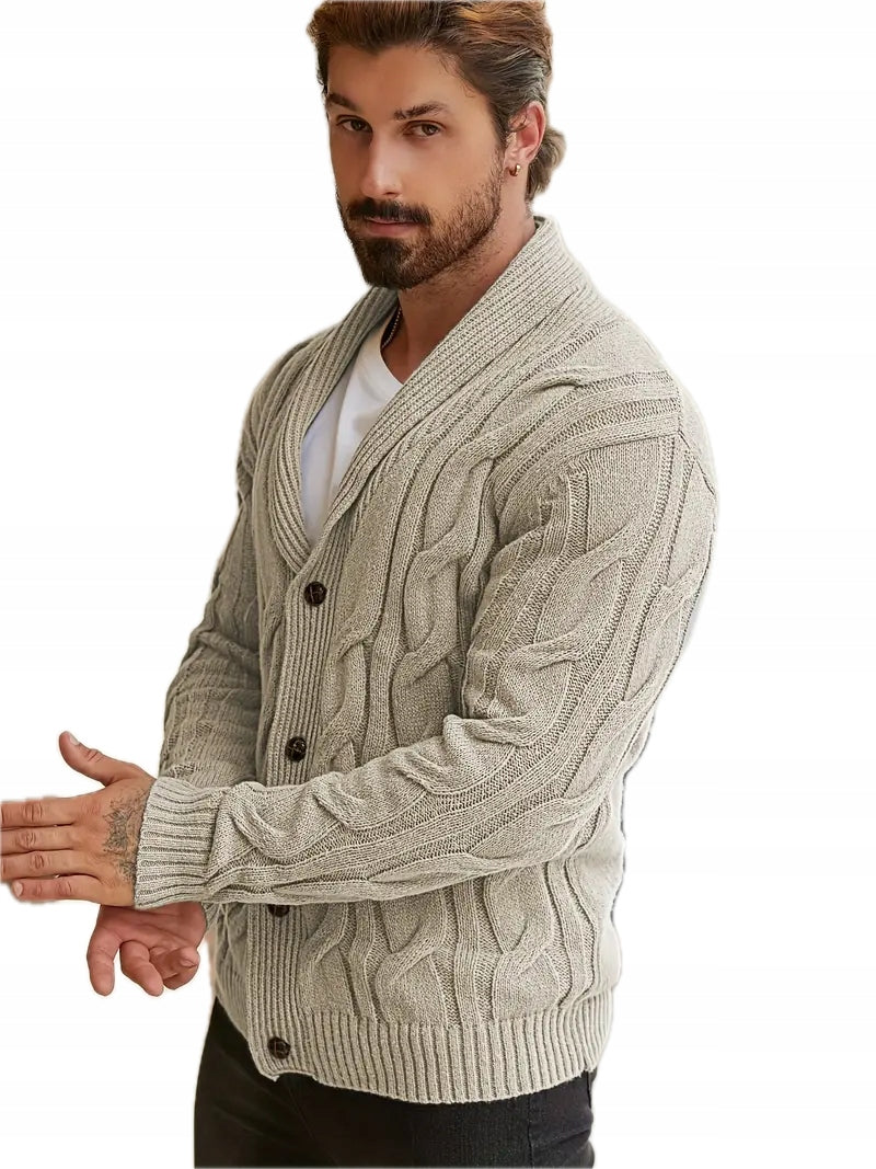 Męski Kardigan Geometryczny Nadruk, Guziki - Old Money