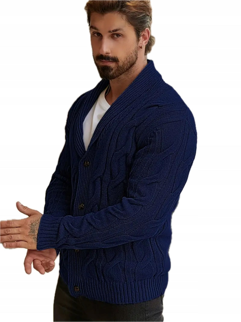 Męski Kardigan Geometryczny Nadruk, Guziki - Old Money