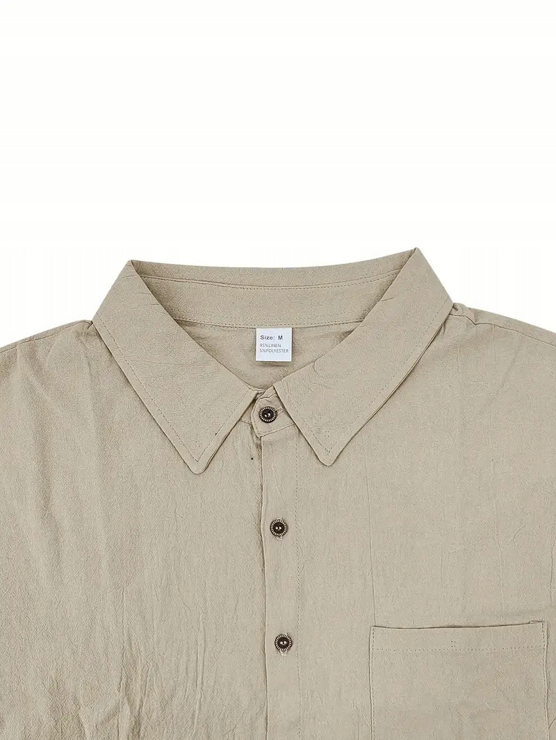 Męska Koszula Lniana z Krótkim Rękawem i Kieszenią – Old Money