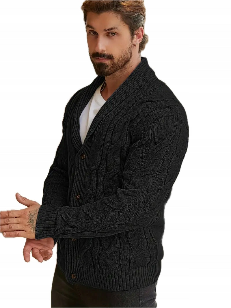 Męski Kardigan Geometryczny Nadruk, Guziki - Old Money