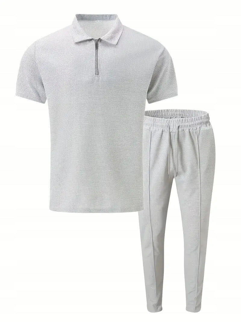 Zestaw Koszulka Polo Quarter Zip + Długie Spodnie - Old Money