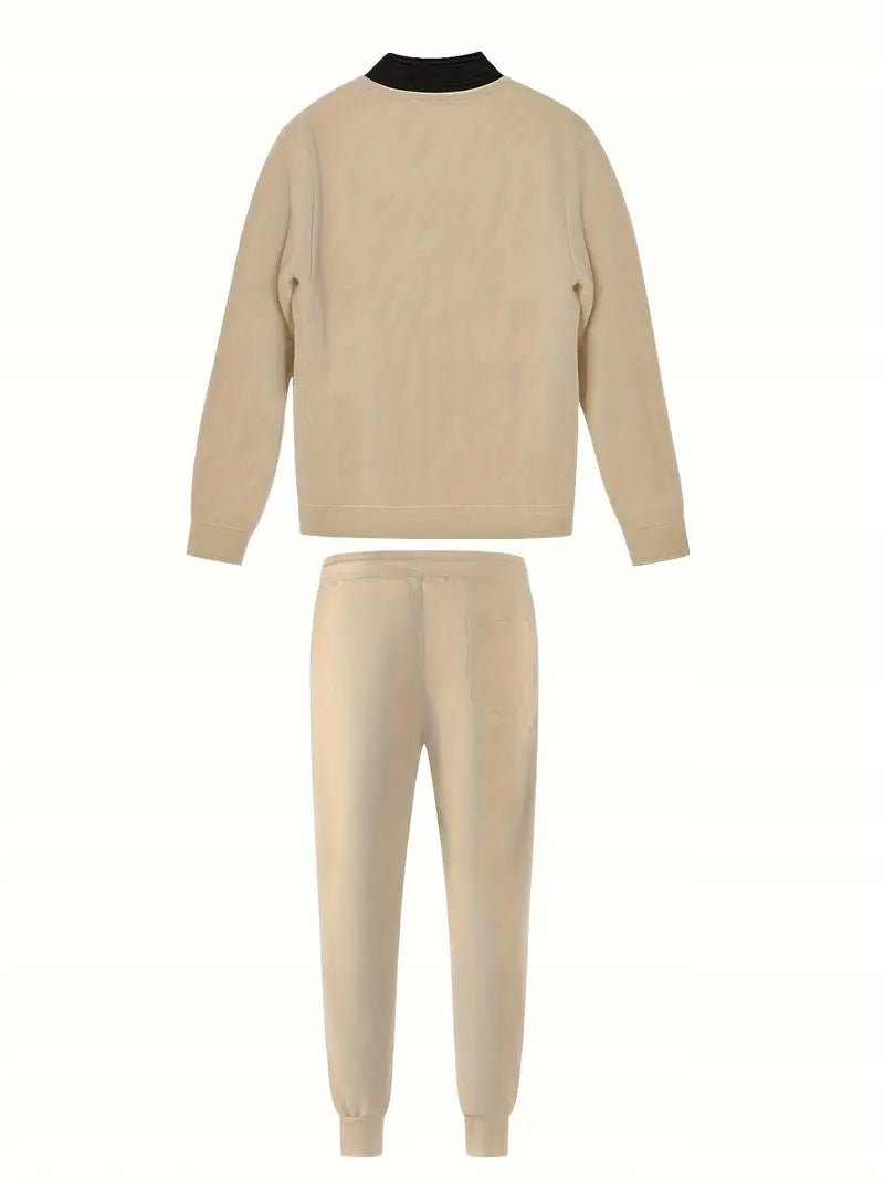 Męski Komplet Bluza na Zamek + Spodnie ze Sznurkami - Old Money