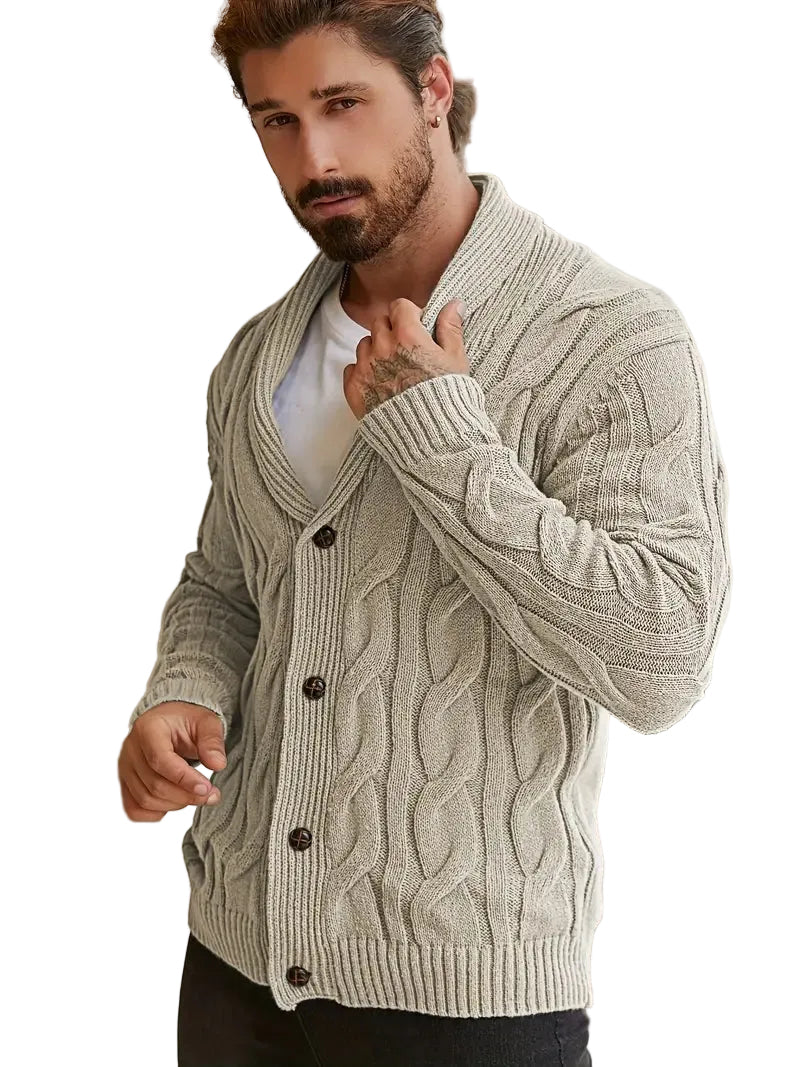 Męski Kardigan Geometryczny Nadruk, Guziki - Old Money