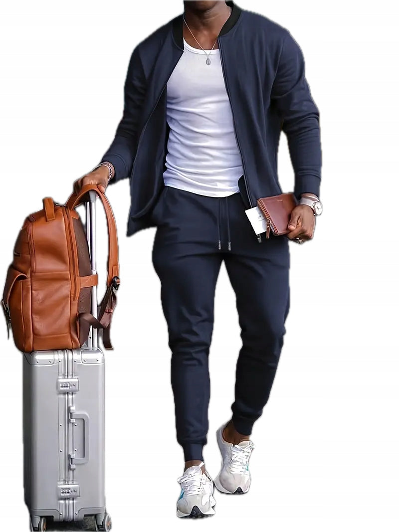 Męski Komplet Bluza na Zamek + Spodnie ze Sznurkami - Old Money