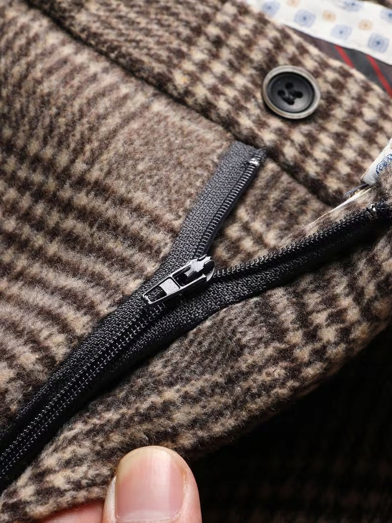 Męski Garnitur w Delikatną Kratę 3-częściowy Slim Fit - Old Money