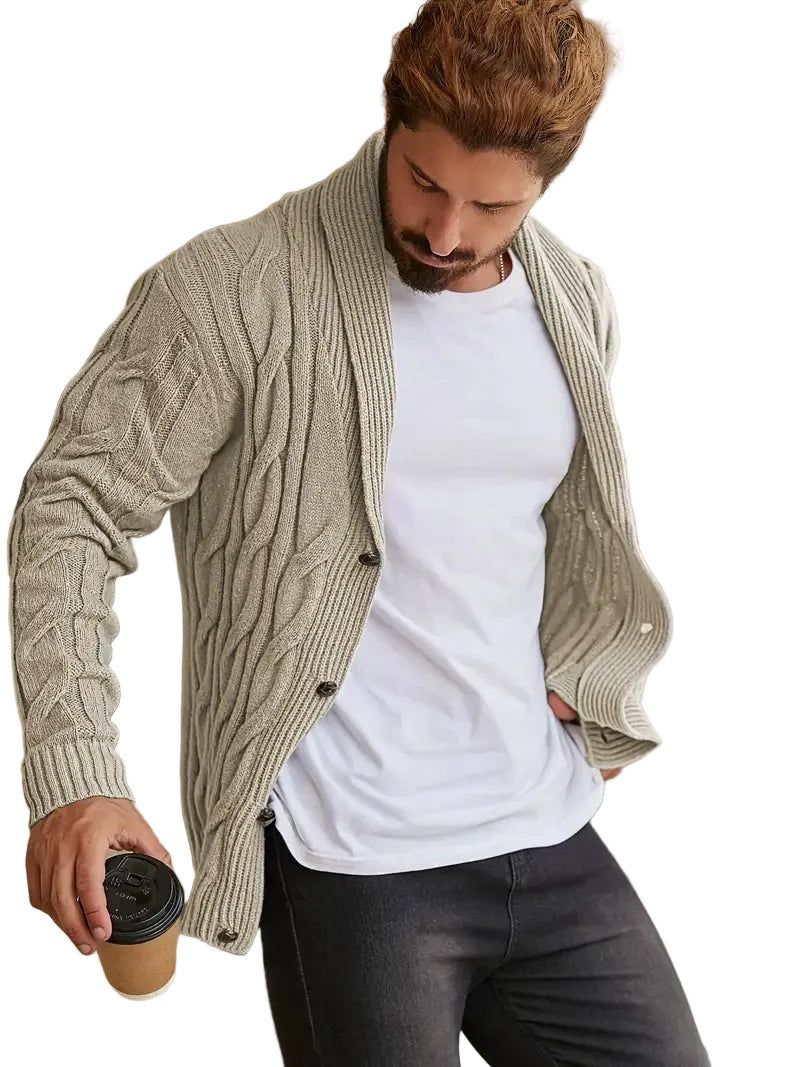 Męski Kardigan Geometryczny Nadruk, Guziki - Old Money