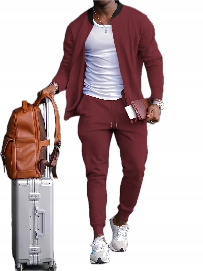 Męski Komplet Bluza na Zamek + Spodnie ze Sznurkami - Old Money