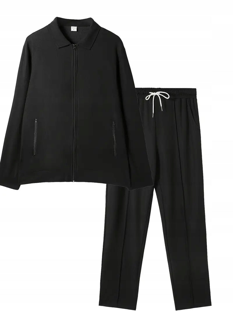 Sportowy Komplet Męski Bluza na Zamek + Spodnie w Kant - Old Money