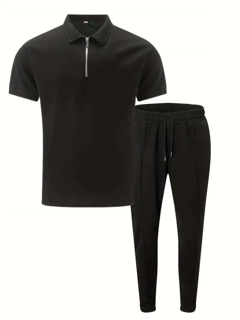 Zestaw Koszulka Polo Quarter Zip + Długie Spodnie - Old Money