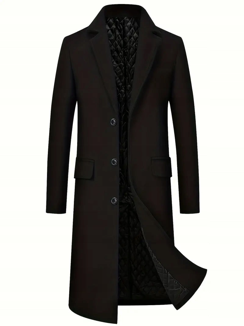 Męski Płaszcz Tweedowy Długi, z Klapami i Guzikami - Old Money