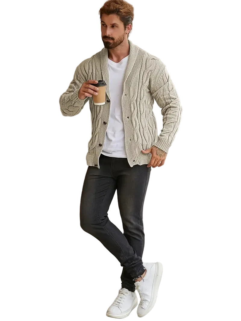 Męski Kardigan Geometryczny Nadruk, Guziki - Old Money