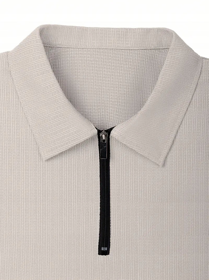 Męski Letni Zestaw Polo z Quarter Zipem i Szorty - Old Money