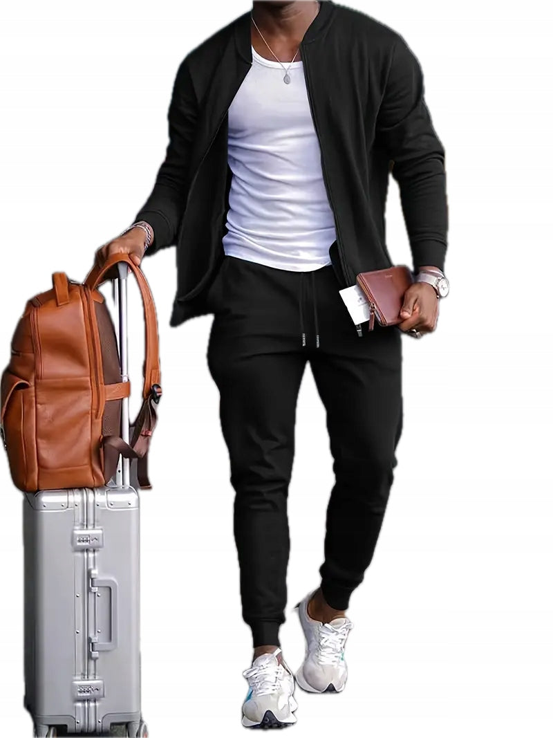 Męski Komplet Bluza na Zamek + Spodnie ze Sznurkami - Old Money