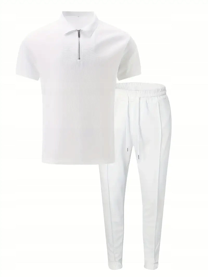 Zestaw Koszulka Polo Quarter Zip + Długie Spodnie - Old Money