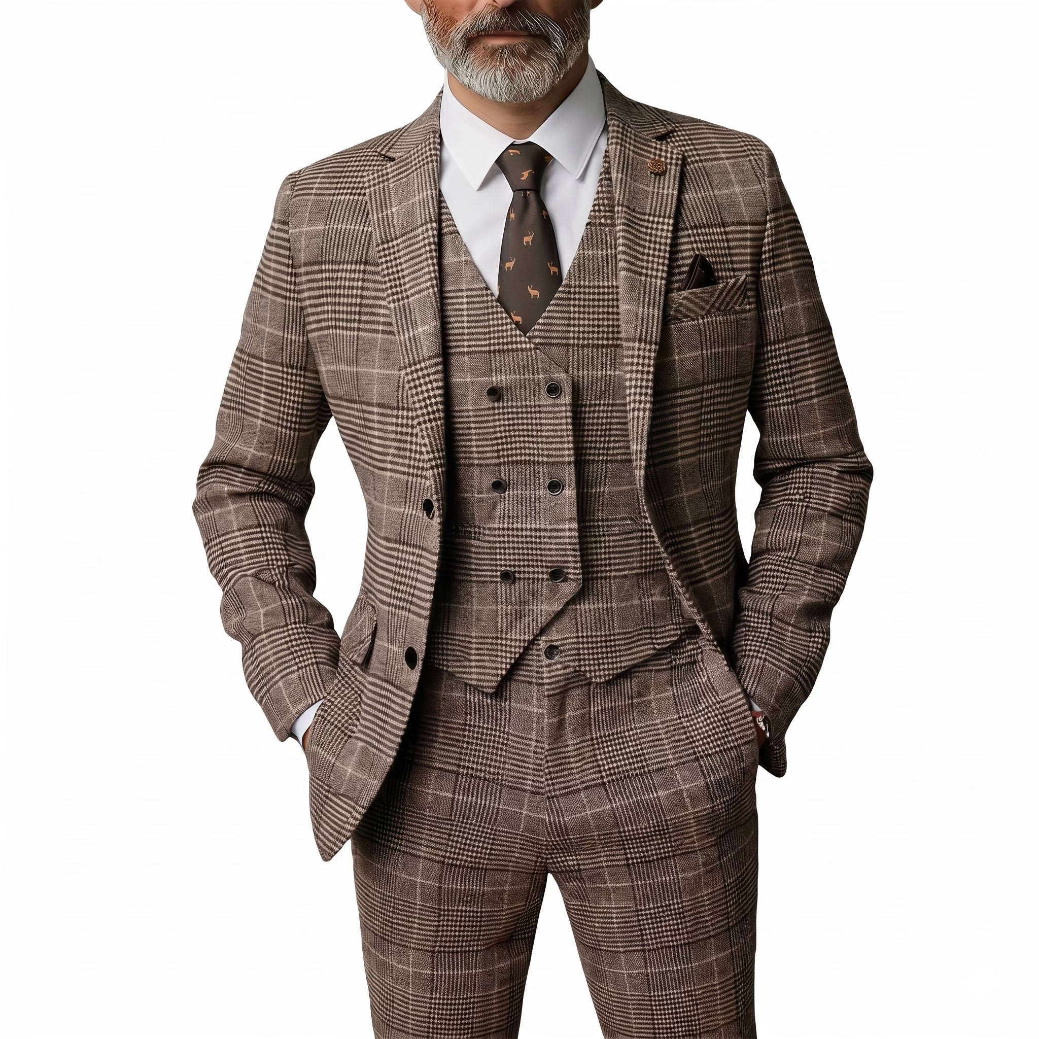 Męski Garnitur 3-częściowy w Kratę