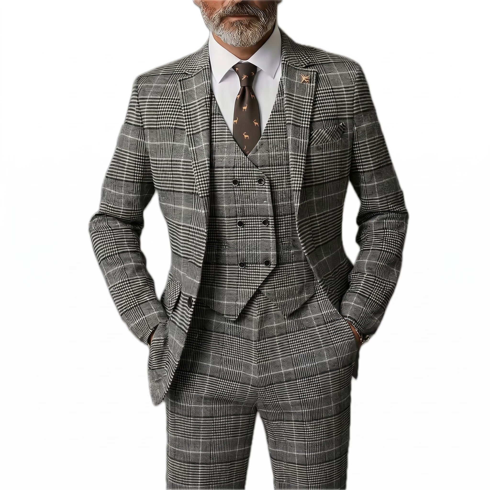 Męski Garnitur 3-częściowy w Kratę