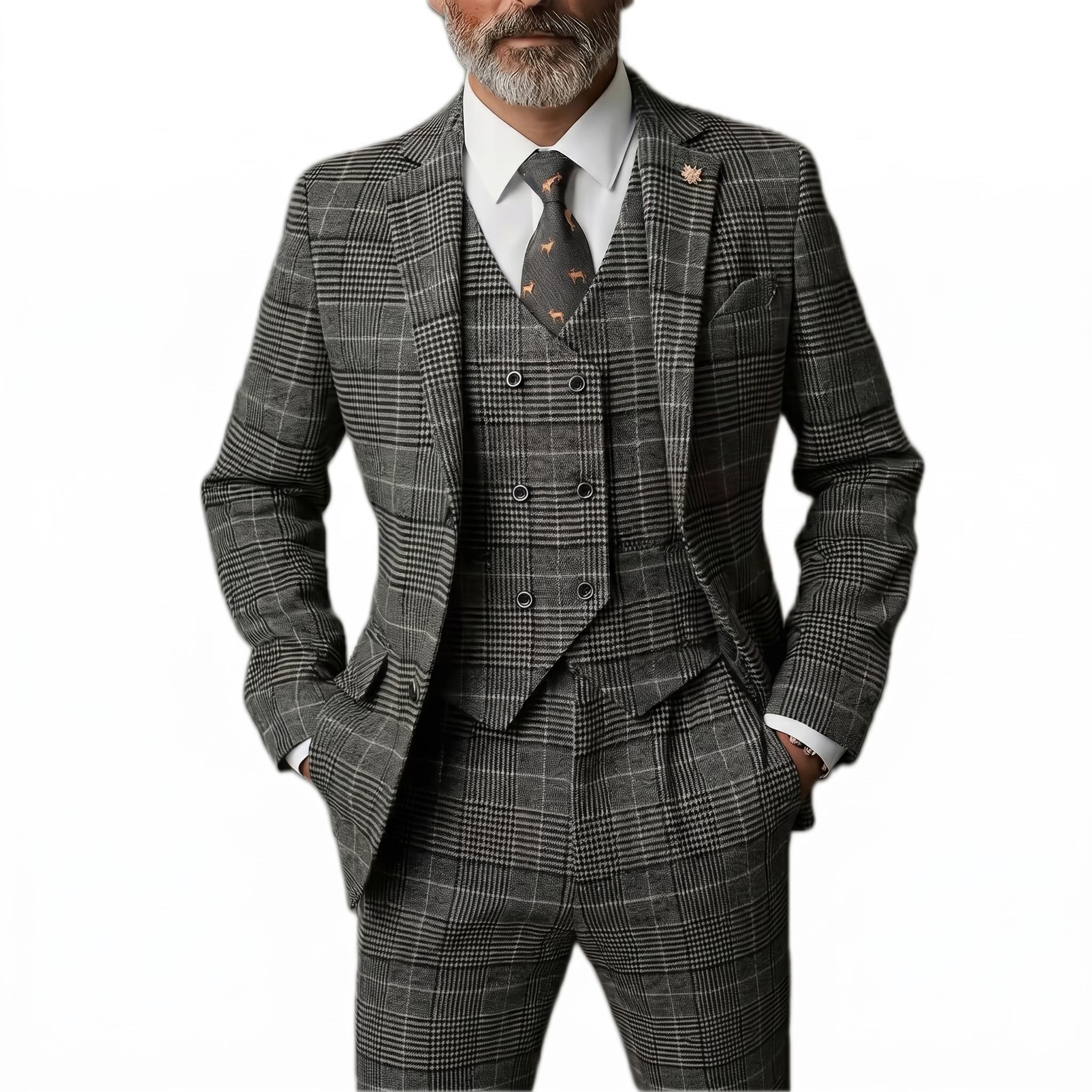 Męski Garnitur 3-częściowy w Kratę