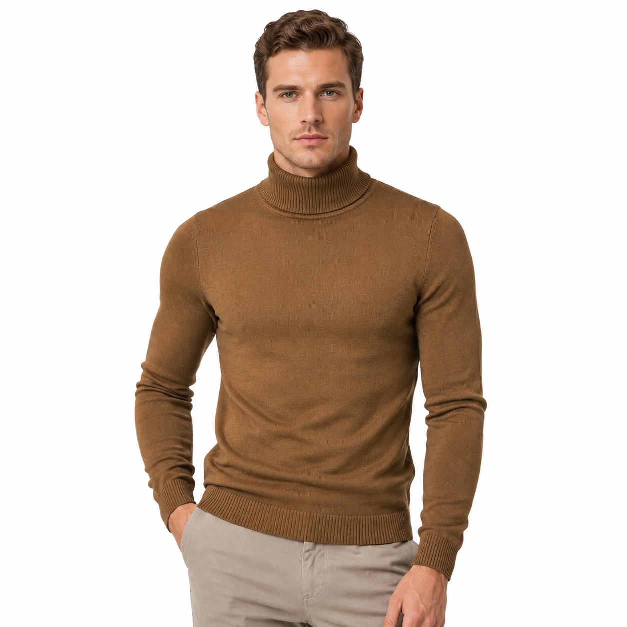Męski Sweter Golf z Wiskozą