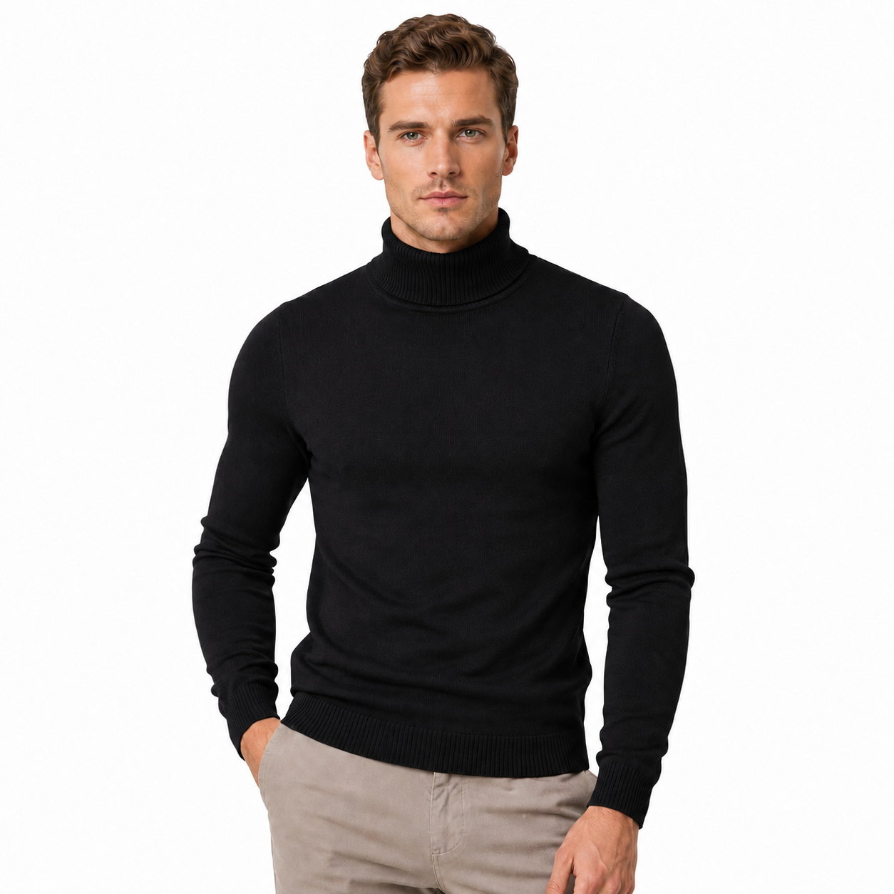 Męski Sweter Golf z Wiskozą