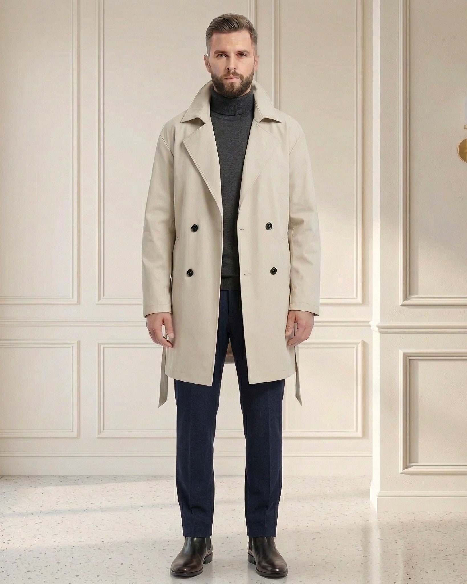 Męski Trencz Dwurzędowy