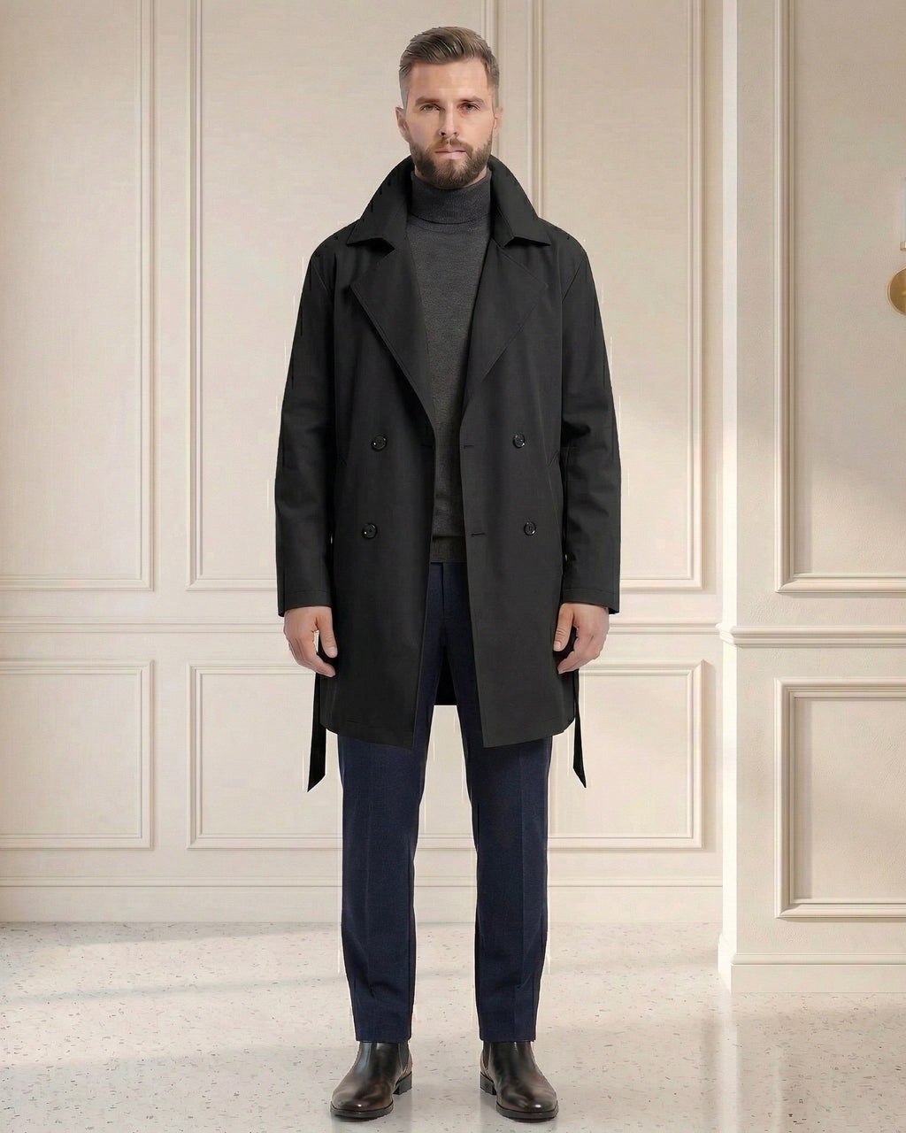 Męski Trencz Dwurzędowy