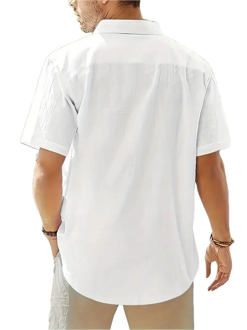 Męska Koszula Bawełniana na Guziki z Krótkim Rękawem – Old Money