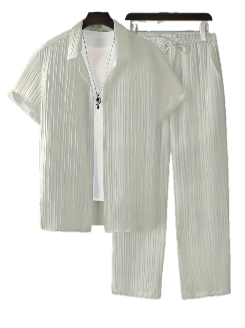 Męski Zestaw Koszula i Spodnie ze Sznurkiem - Old Money