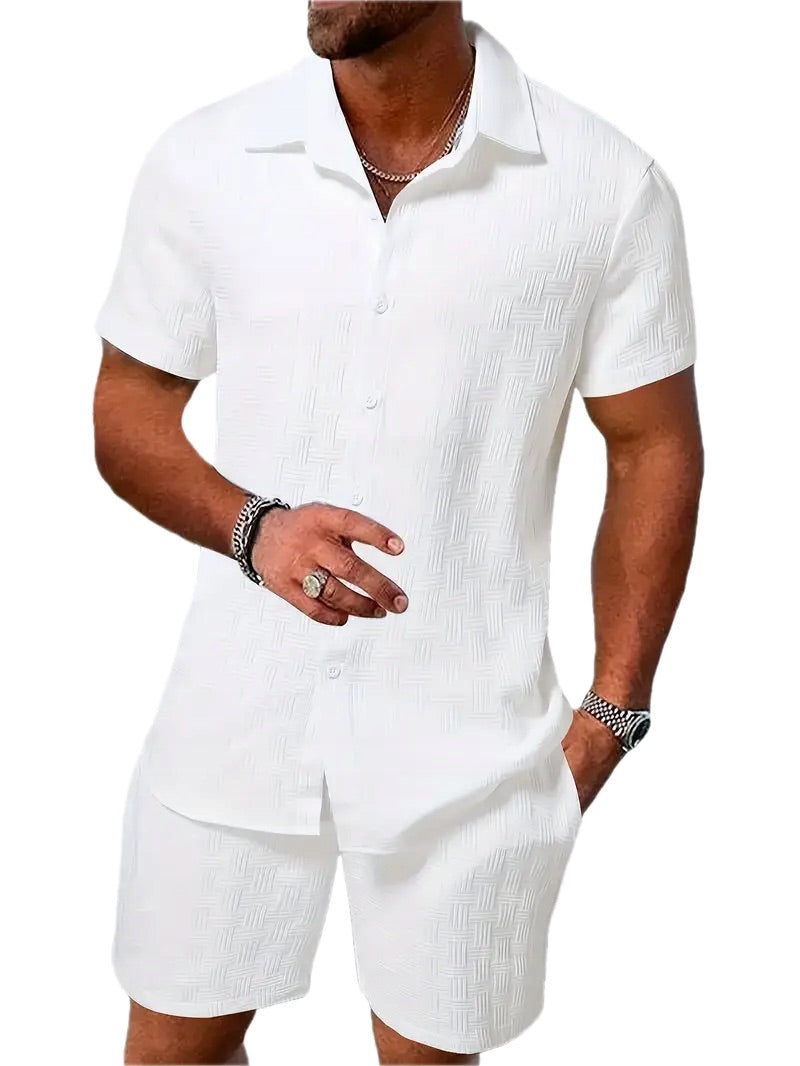 Męski Letni Zestaw Koszula z Krótkim Rękawem i Szorty - Old Money