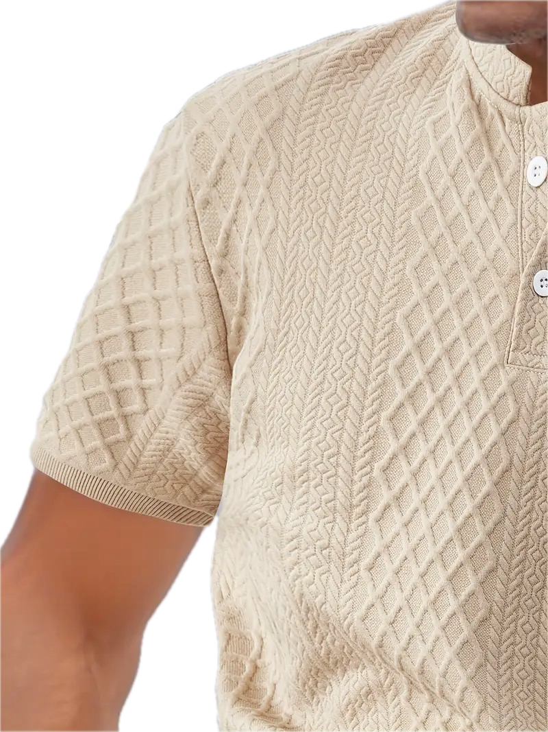 Męski Letni Zestaw Old Money Koszula Krótki Rękaw Henley Szorty - Old Money