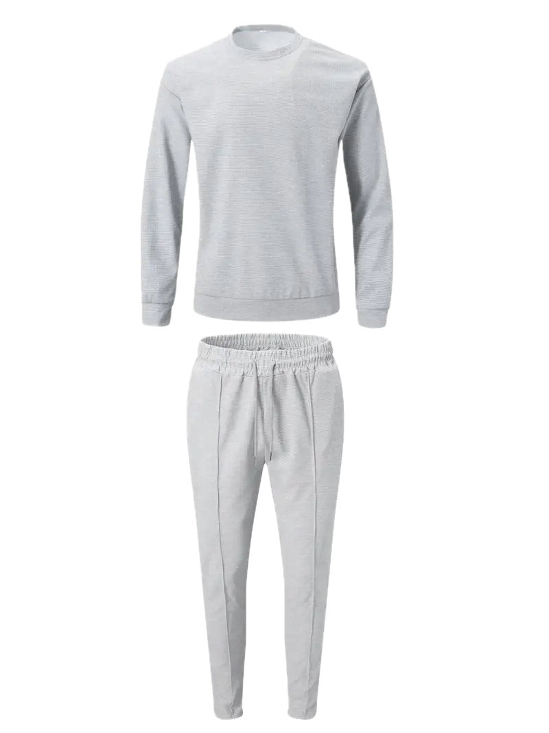 Męski Waflowy Komplet Bluza + Spodnie - Old Money