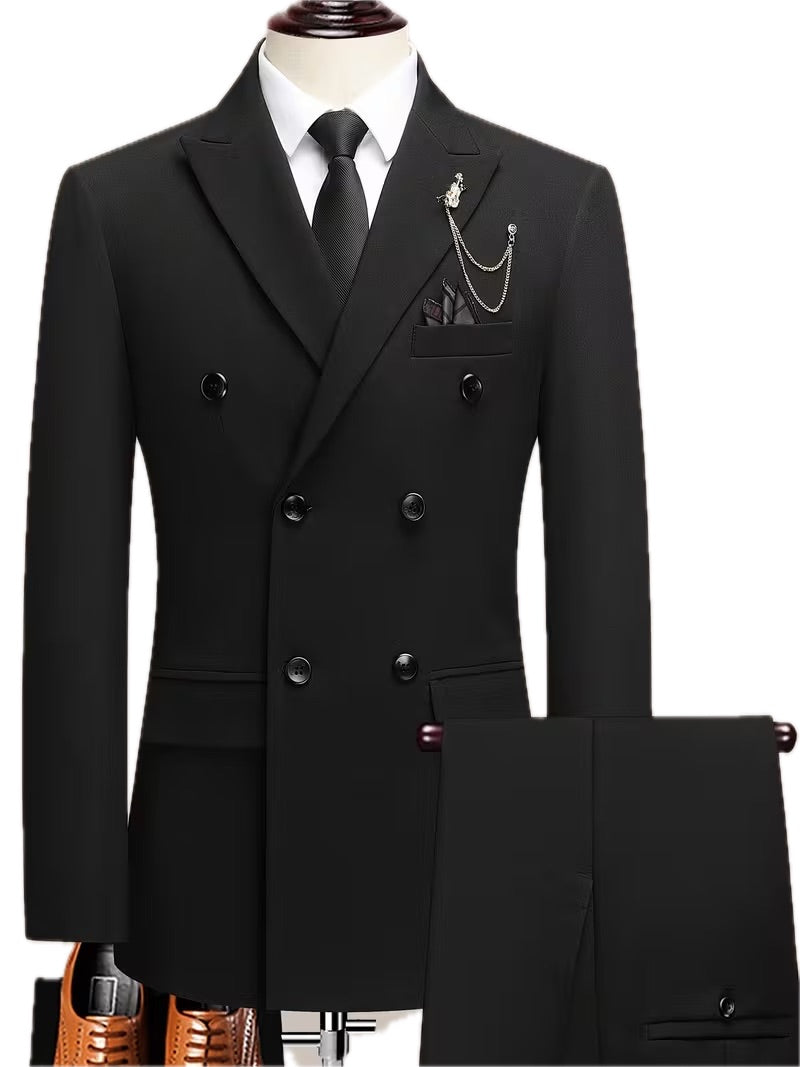 Męski Garnitur 2-Częściowy Wiskoza Włoski Dwurzędowy - Old Money