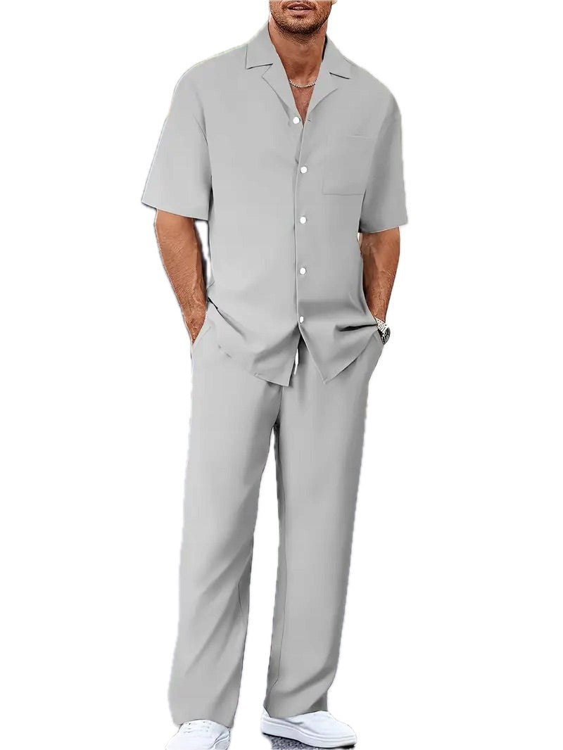 Męski Zestaw Casual z Koszulą i Spodniami - Old Money