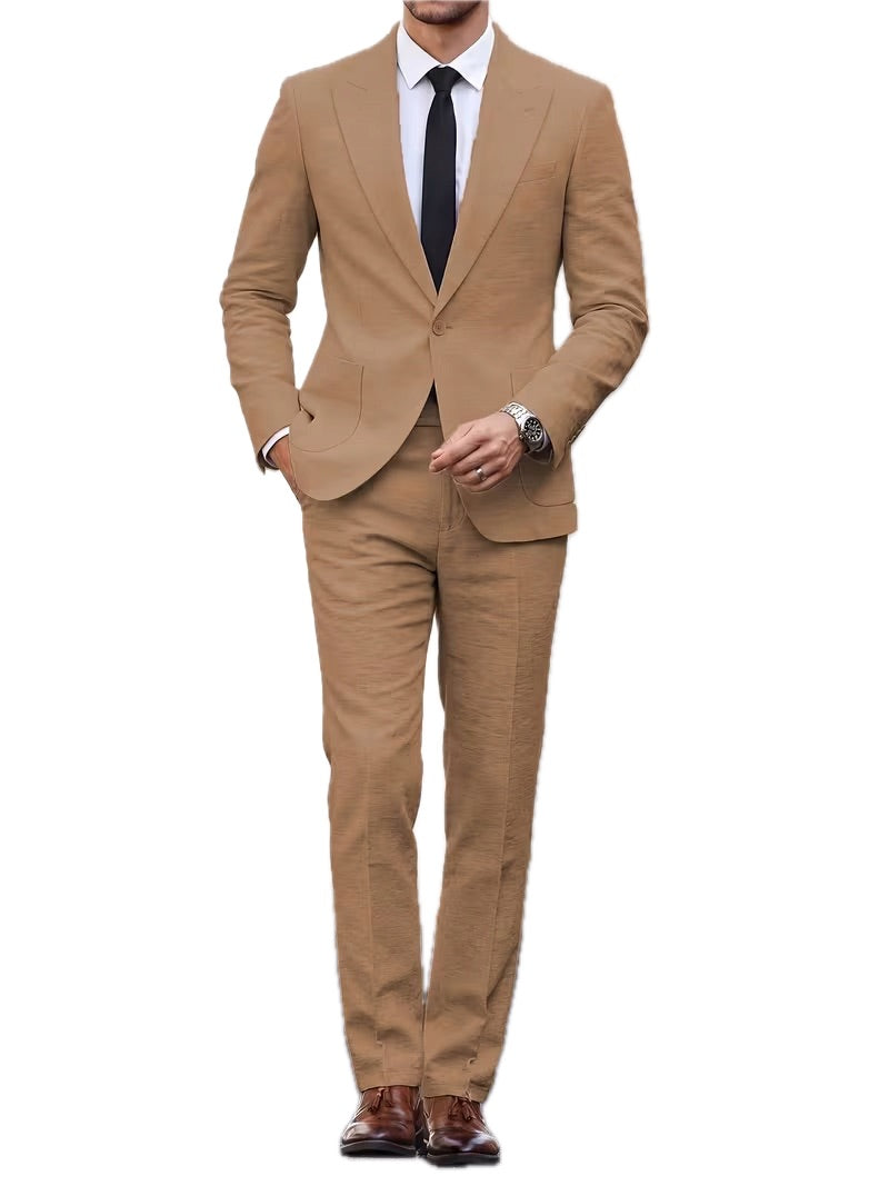 Męski Garnitur Lniany 2-Częściowy Slim Fit Włoski Styl - Old Money