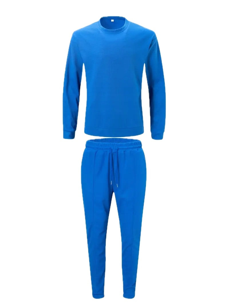 Męski Waflowy Komplet Bluza + Spodnie - Old Money