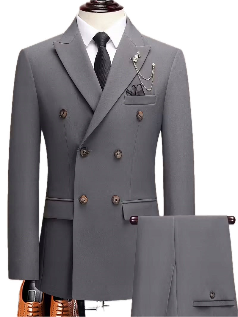 Męski Garnitur 2-Częściowy Wiskoza Włoski Dwurzędowy - Old Money