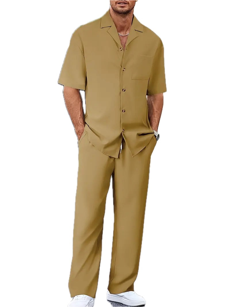 Męski Zestaw Casual z Koszulą i Spodniami - Old Money