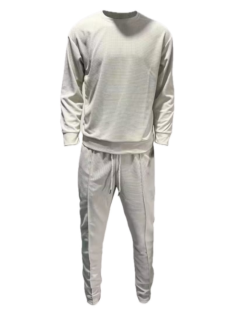 Męski Waflowy Komplet Bluza + Spodnie - Old Money