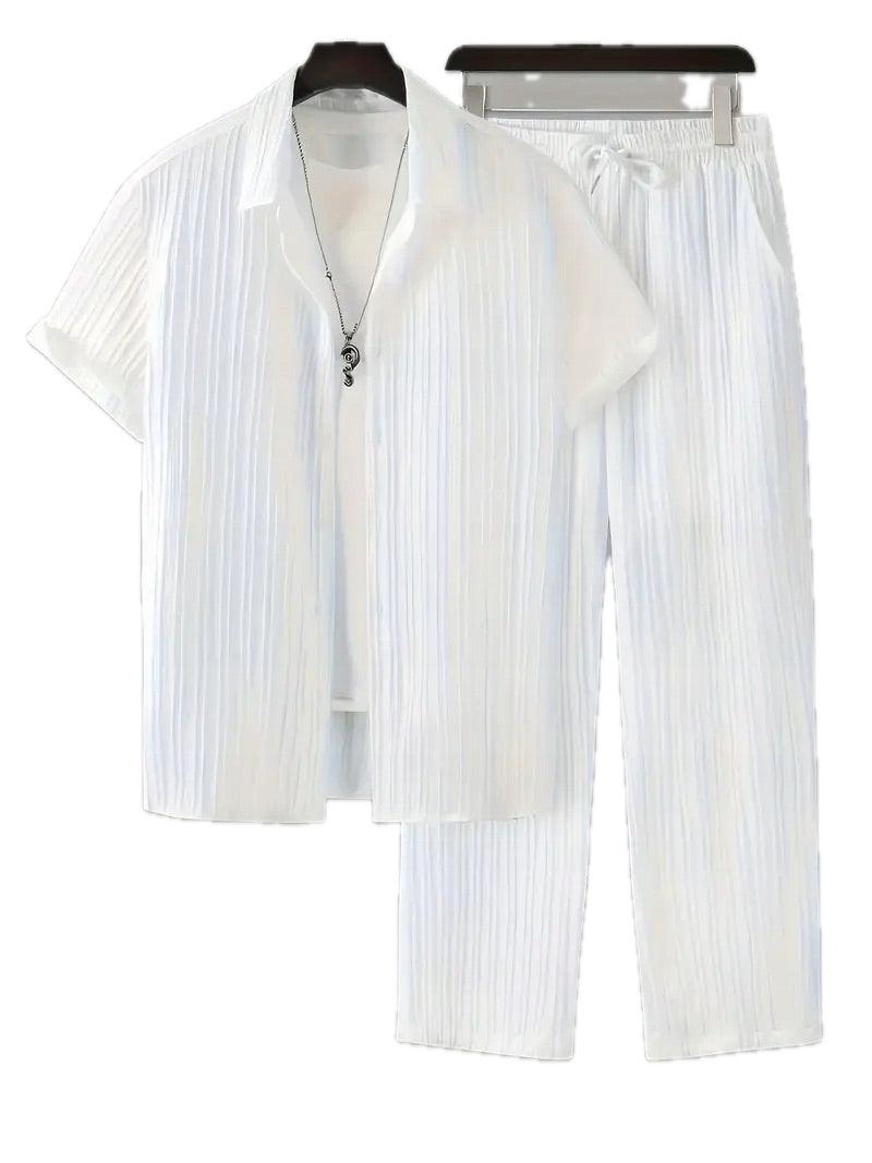 Męski Zestaw Koszula i Spodnie ze Sznurkiem - Old Money