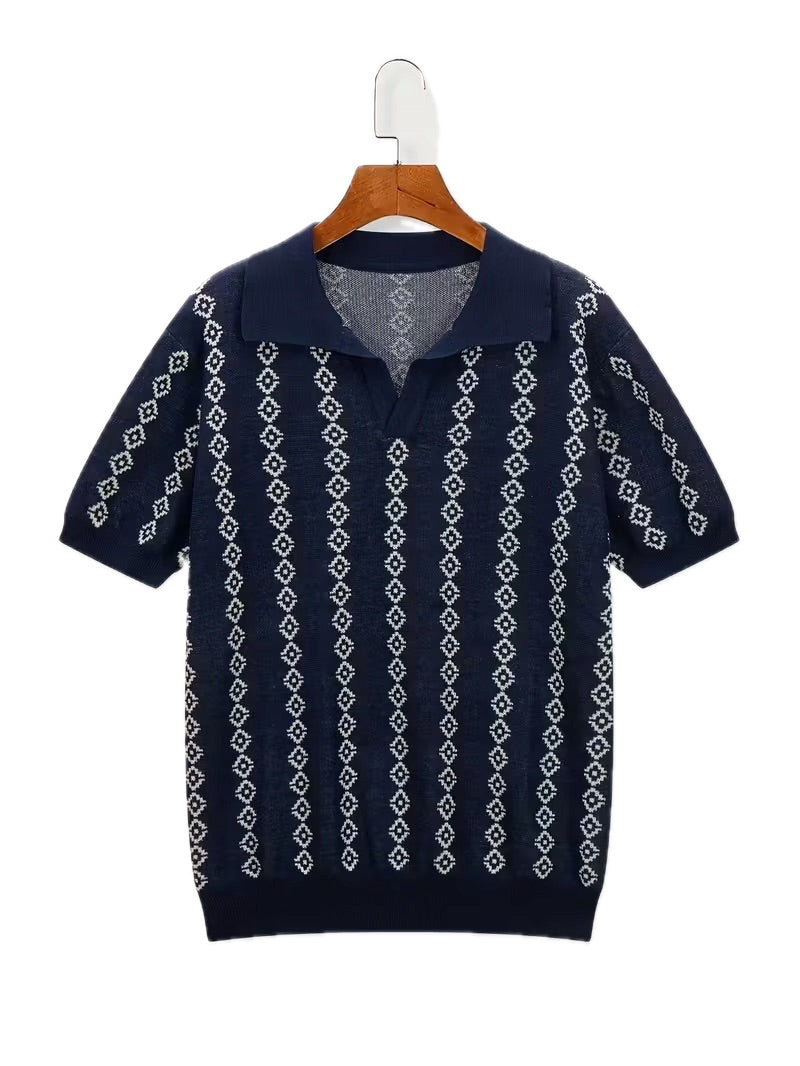 Męska Koszulka Polo V-Neck Wakacyjny Dzianinowy Casual - Old Money