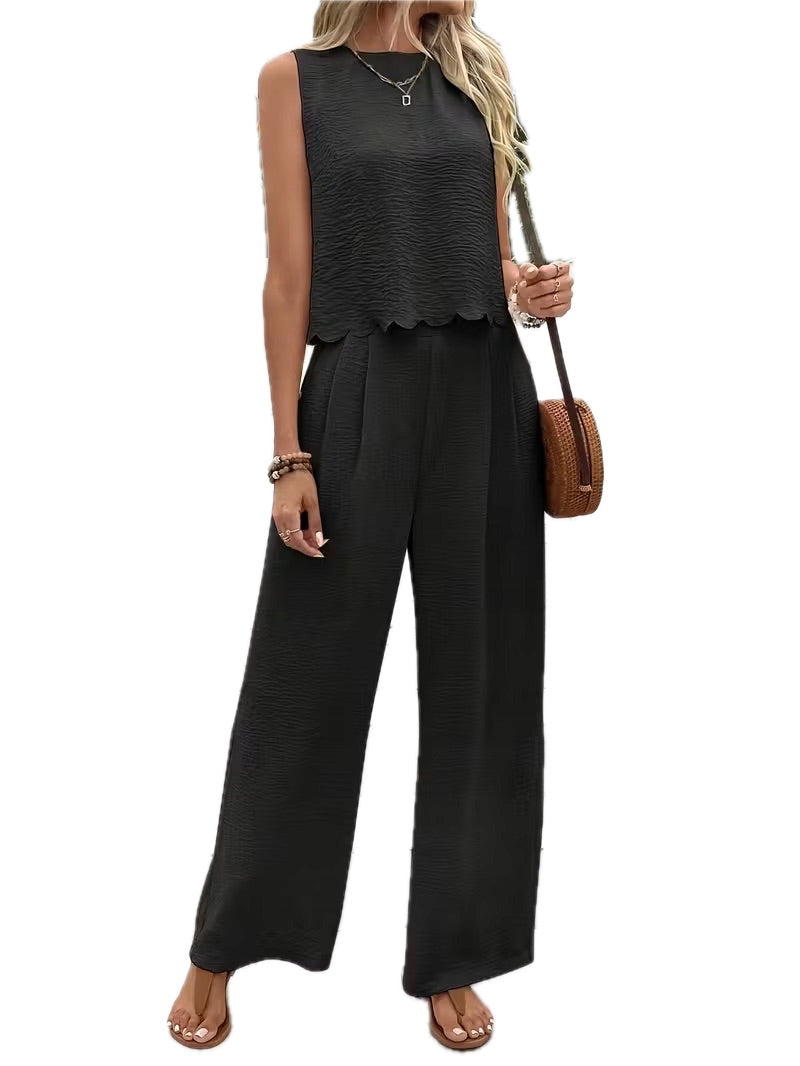 Letni Komplet Damski Top bez Rękawów i Długie Spodnie - Old Money