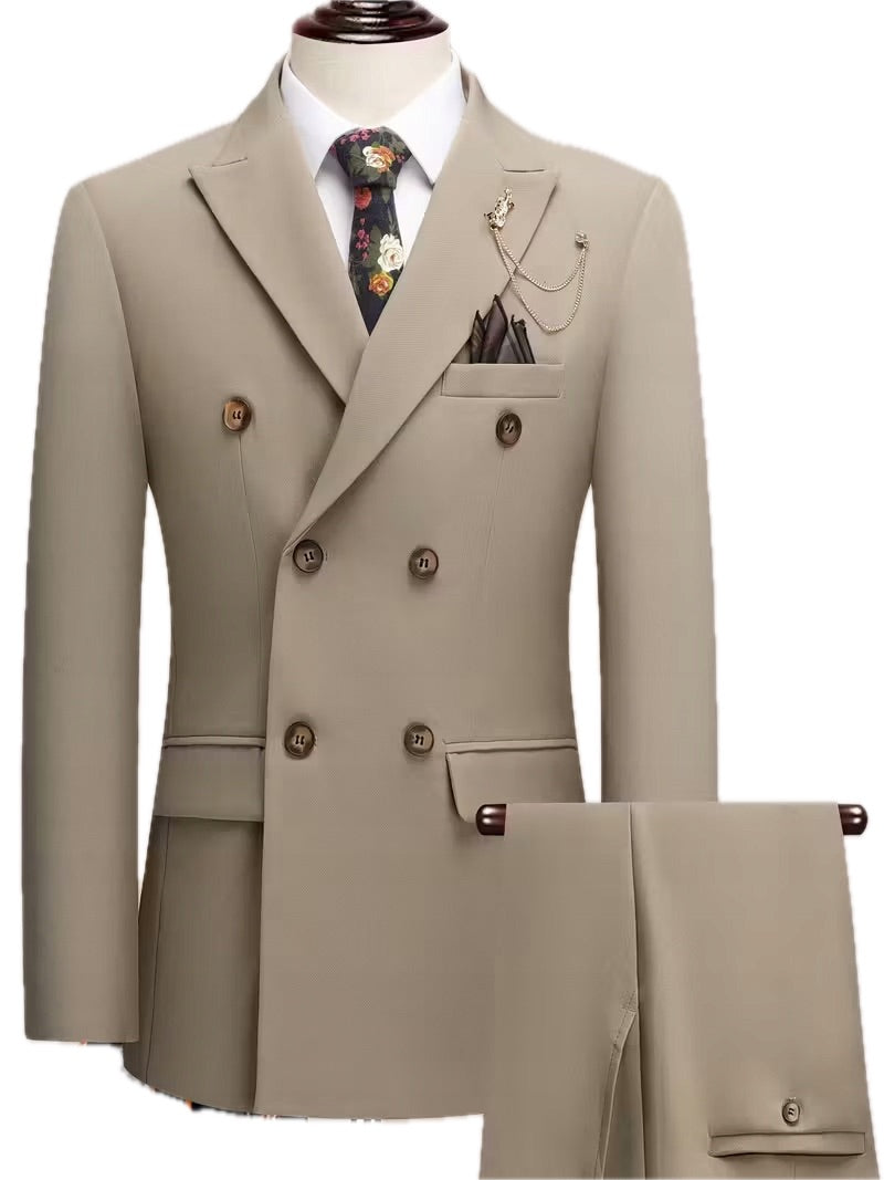 Męski Garnitur 2-Częściowy Wiskoza Włoski Dwurzędowy - Old Money