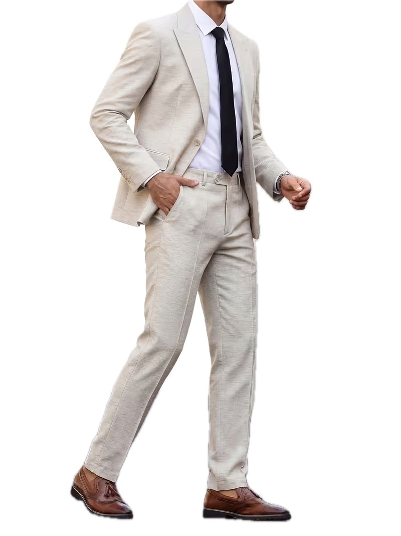 Męski Garnitur Lniany 2-Częściowy Slim Fit Włoski Styl - Old Money