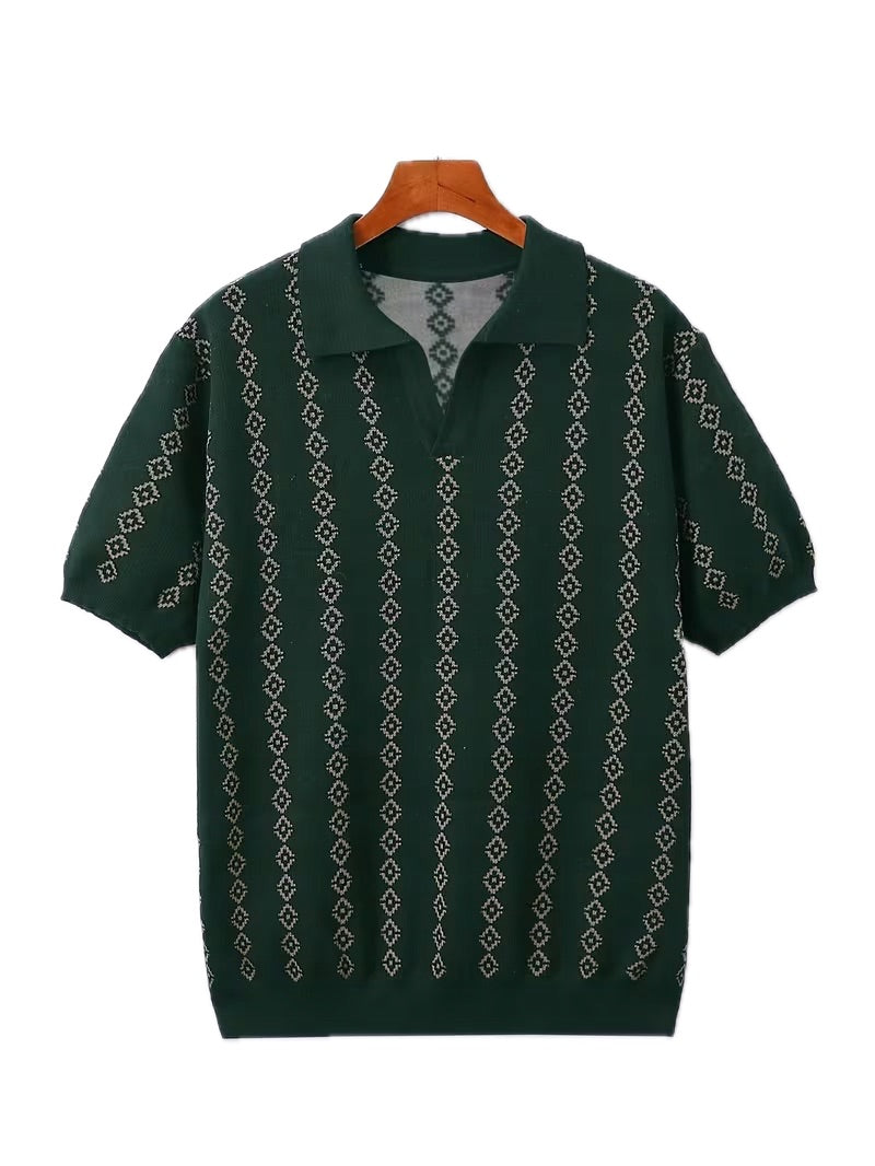 Męska Koszulka Polo V-Neck Wakacyjny Dzianinowy Casual - Old Money